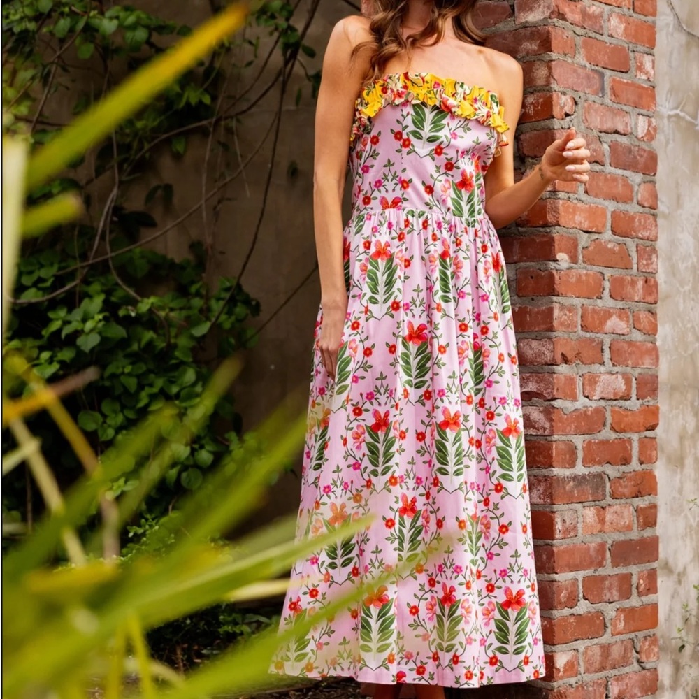 Alden Adair Pink Floral strapless dress xs